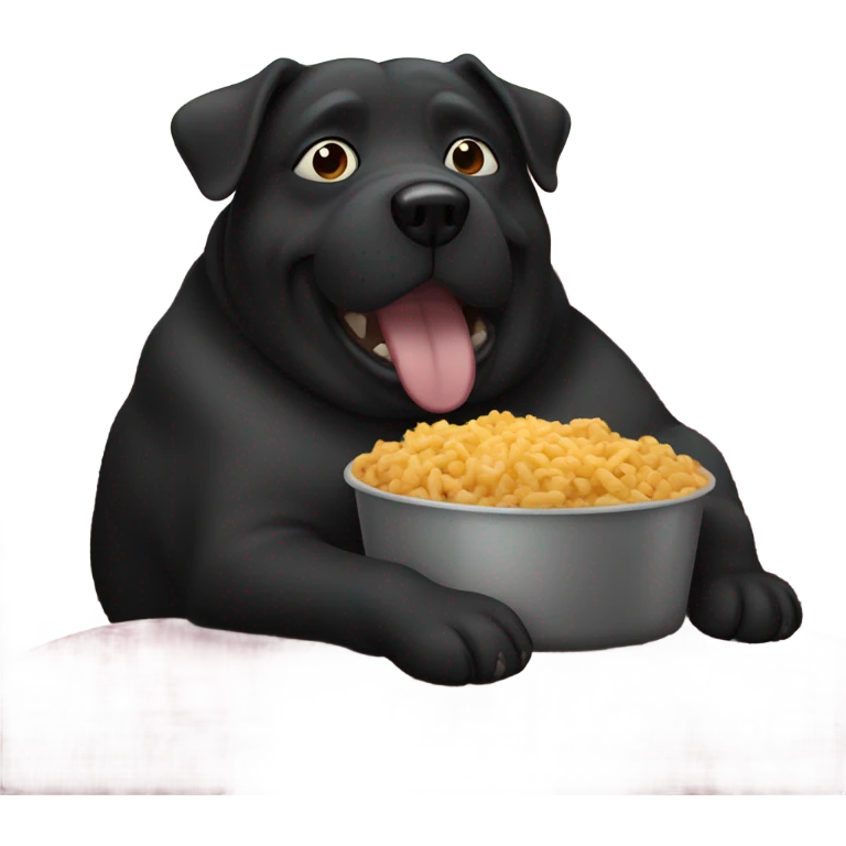 fat black dog sitting on a couch eating food emoji