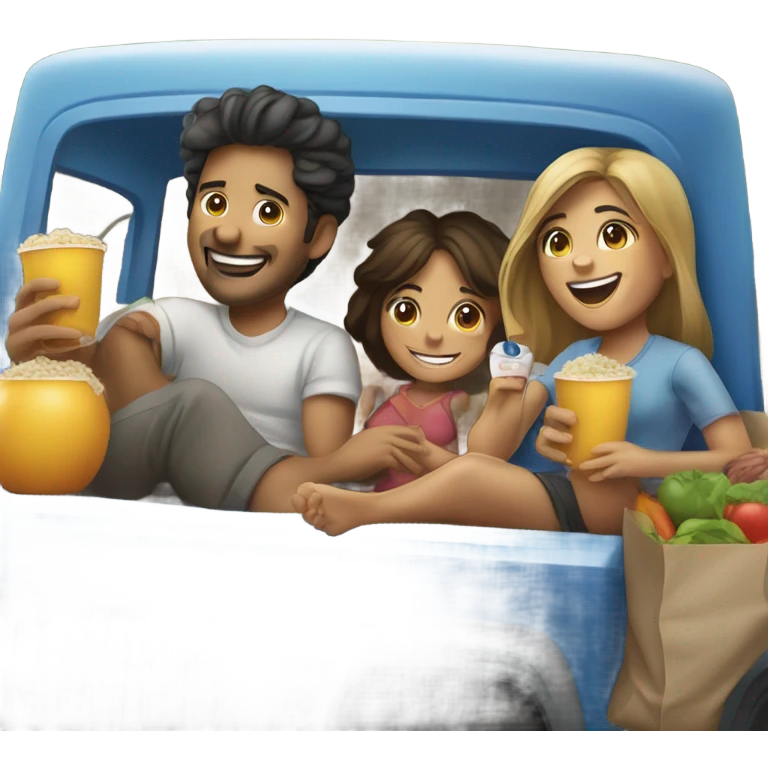 Hispanic people enjoying an afternoon in a truck bed emoji
