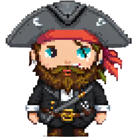 pixel art pirate with beard and tricorn hat emoji