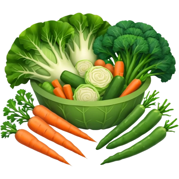 Mixed vegetables (chunks of cabbage, broccoli florets, green beans, sliced carrots, sliced zucchini) emoji