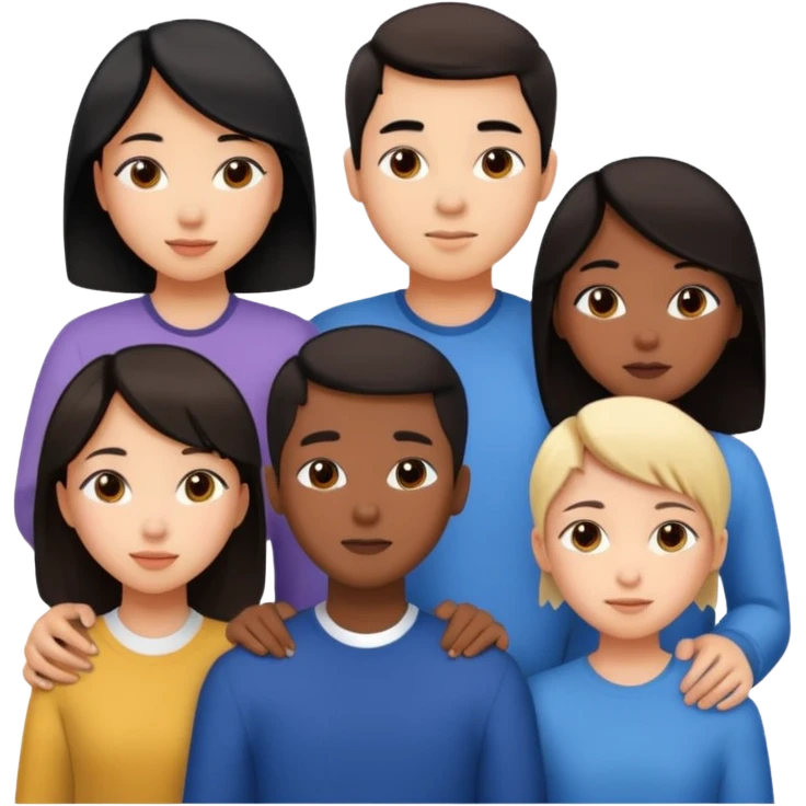 Friendship - relationship of mutual affection between people -  girls and a boy of various races with at least one asian girl. Show their necks, and shoulders please - have at least one black person also emoji