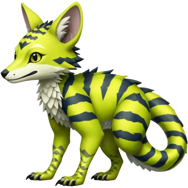  cool handsome gorgeous realistic zig-zag-patterned striking yellowish-pastel-lime-green-white-gradiented with dark undertones, white underside, thunderous stormy edgy badass realistic Vernid-Sergal-Genet-Trico-species by LiLaiRa, full body emoji