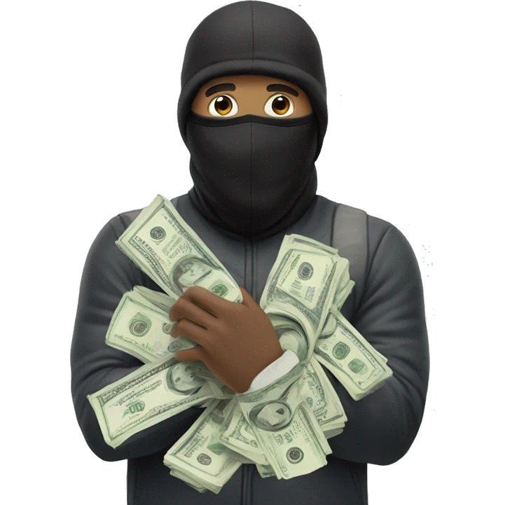 man with his money in hand while wearing a Nike ski mask emoji