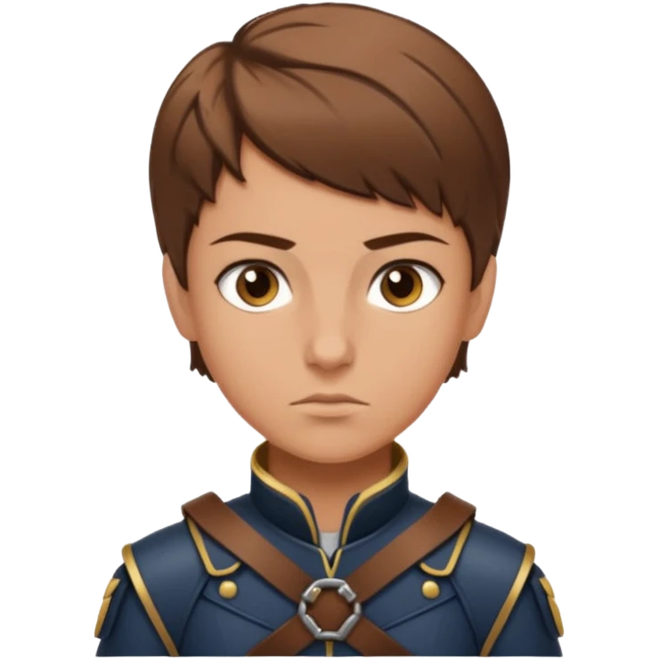 A young legionnaire with short hair, leather straps, and determined focused eyes.
 emoji