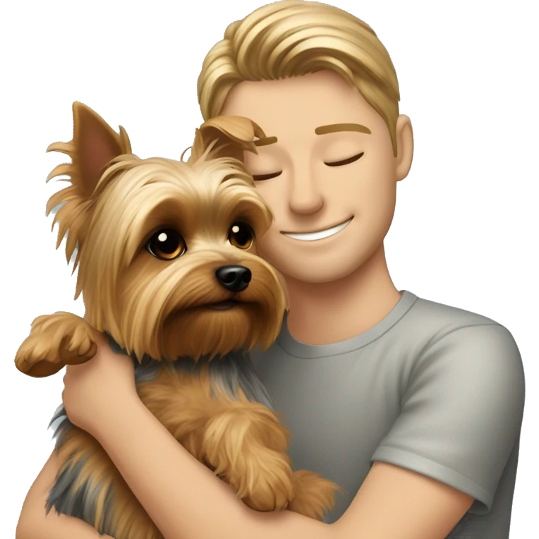 Yorkie cuddling with person emoji