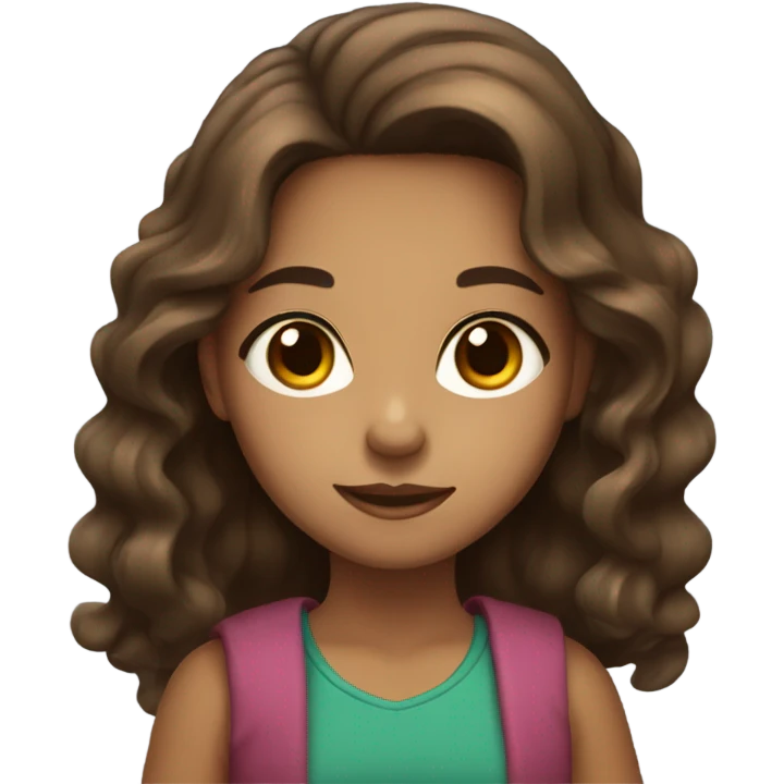 girl with olive skin, brown eyes and brown long wavy hair, holding a packet emoji