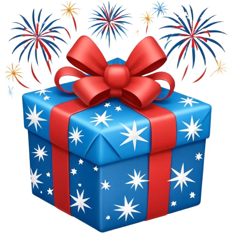 blue white present with fireworks emoji