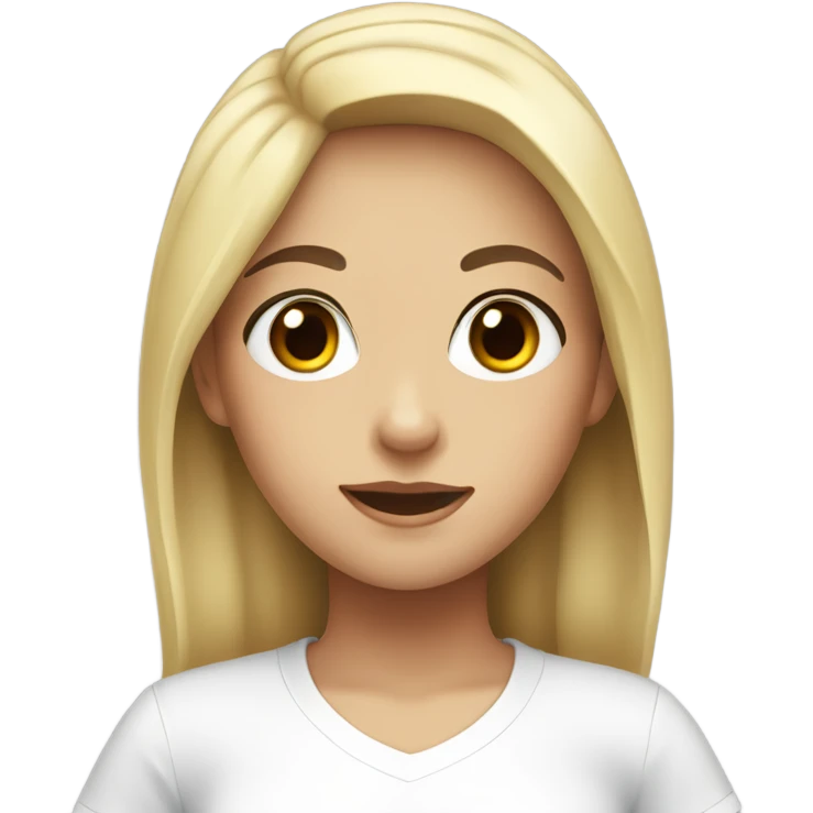 A girl with black hair and brown eyes, with blonde skin, in a white T-shirt emoji