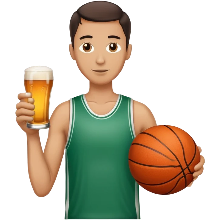 Thin man holding a beer and a basketball emoji