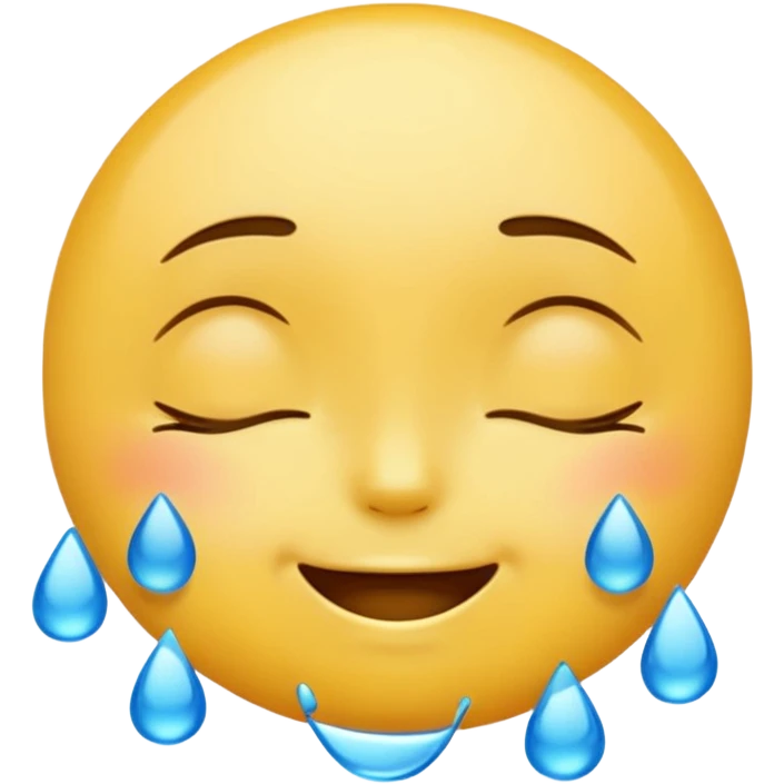 Yellow round emoji with closed eyes and a gentle smile—two wide, bright blue tears flow from under each eye. emoji