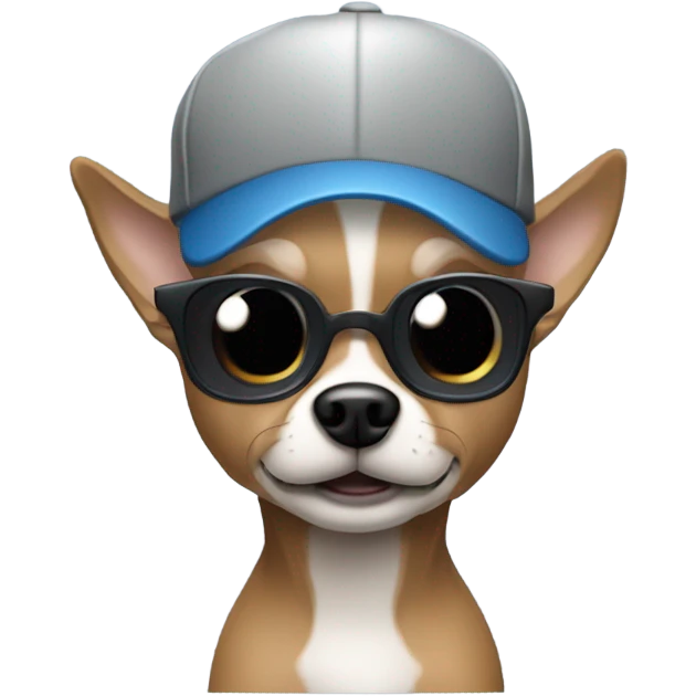 Man with blue eyes gray hair gray goatee wearing ball cap holding black long haired chihuahua emoji