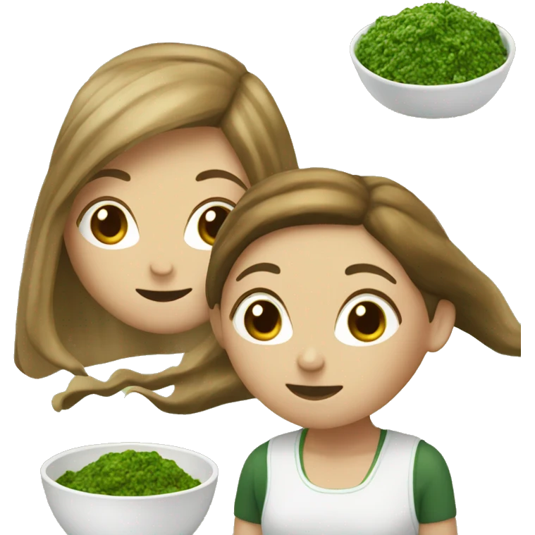 2 white girls with brown hair who eats pesto emoji