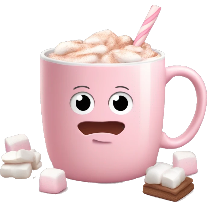 Light Pink mug of hot chocolate with marshmallows  emoji