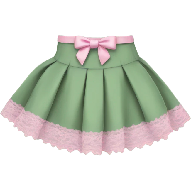 Sage green mini skirt with pink lace and bows, isolated emoji
