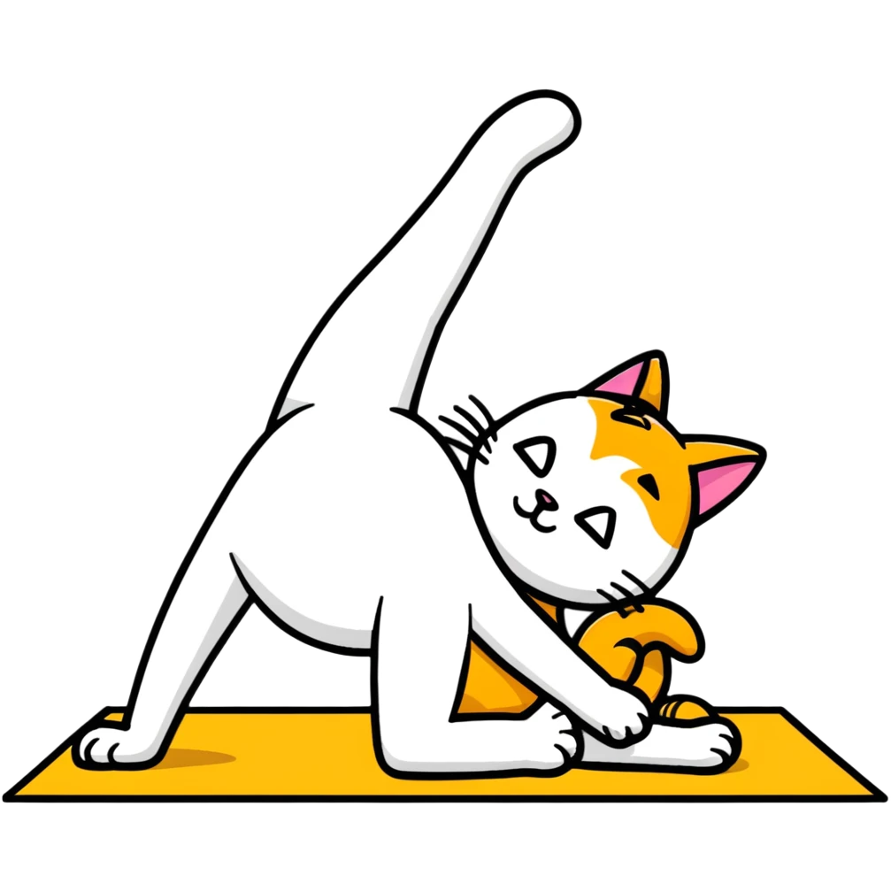 cat in downward dog yoga pose, triangle pose with raised hips emoji