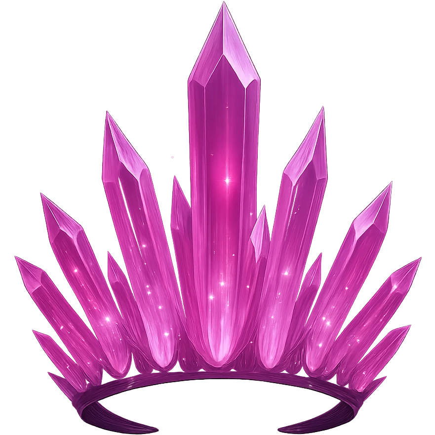 Change the crystal crown to have sharp, transparent pink crystals, shimmering with silver flecks and a soft ethereal light. Keep the background transparent. emoji