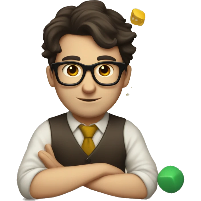 Nerdy white guy with dark hair playing board games emoji