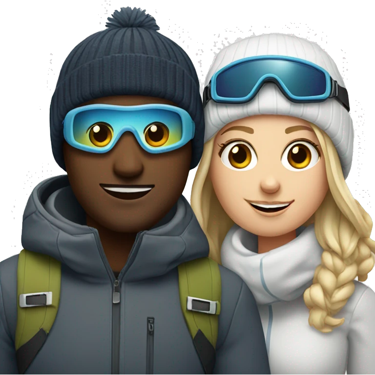 White Couple with ski goggles and beanie  emoji