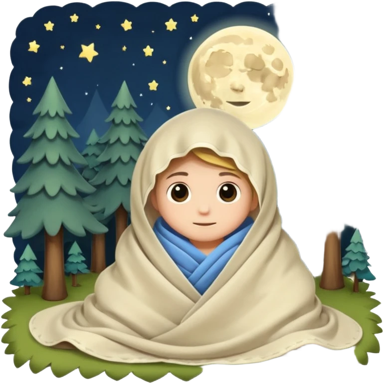 moon tucked into blanket by tiny forest alchemist emoji