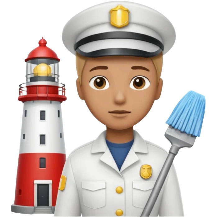 Keeper while cleaning lens of lighthouse emoji