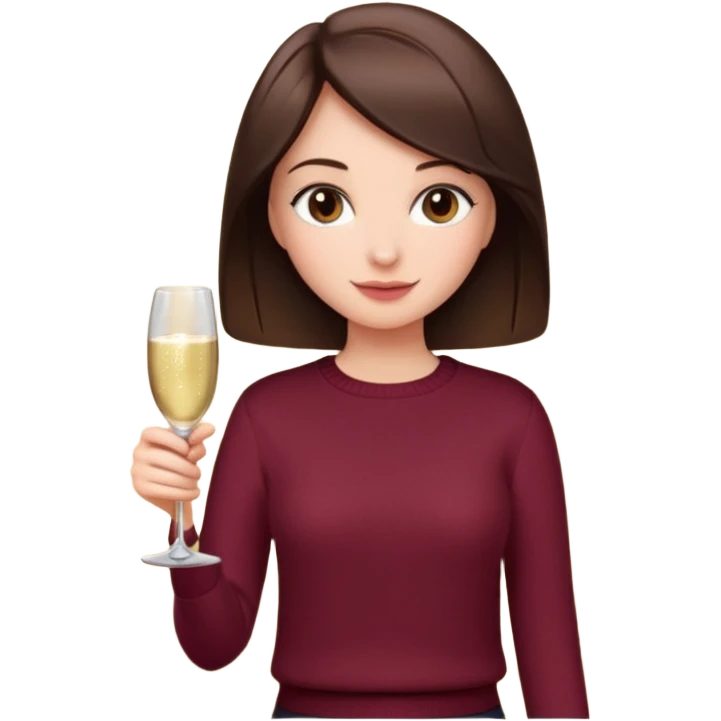 Brunette  with her back turned in burgundy sweater with glass of champagne in her hand  emoji