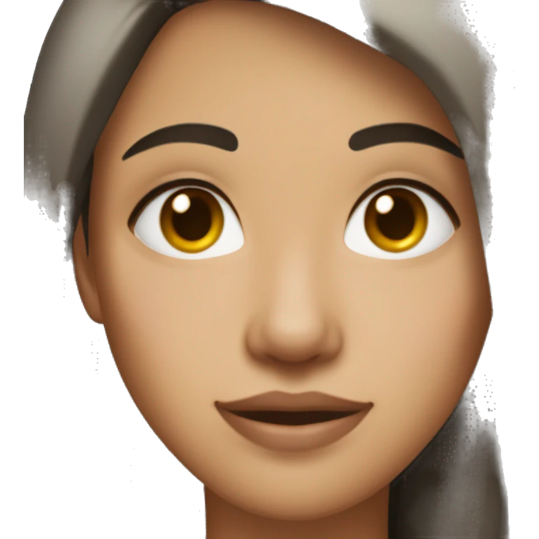 Woman with black eyes, long dark brown hair, medium fair skin, heart shaped face, and freckles emoji
