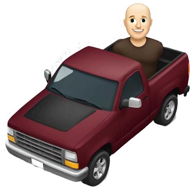Bald Caucasian man driving maroon pickup truck emoji