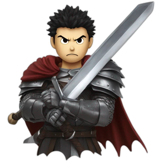 angry berserk guts carrying a huge sword on his shoulder framed on his bust emoji