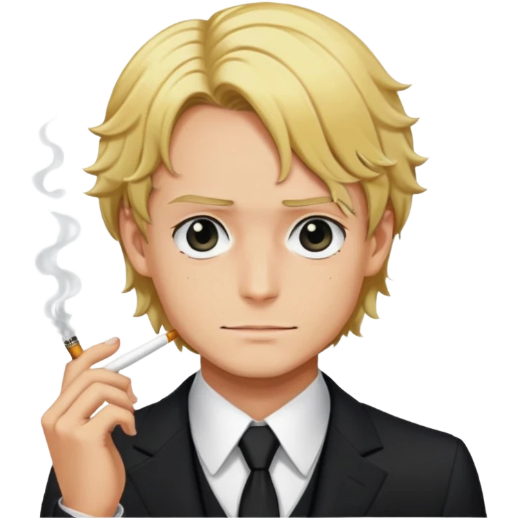 Sanji with blonde hair, black suit, cigarette, curly eyebrow emoji