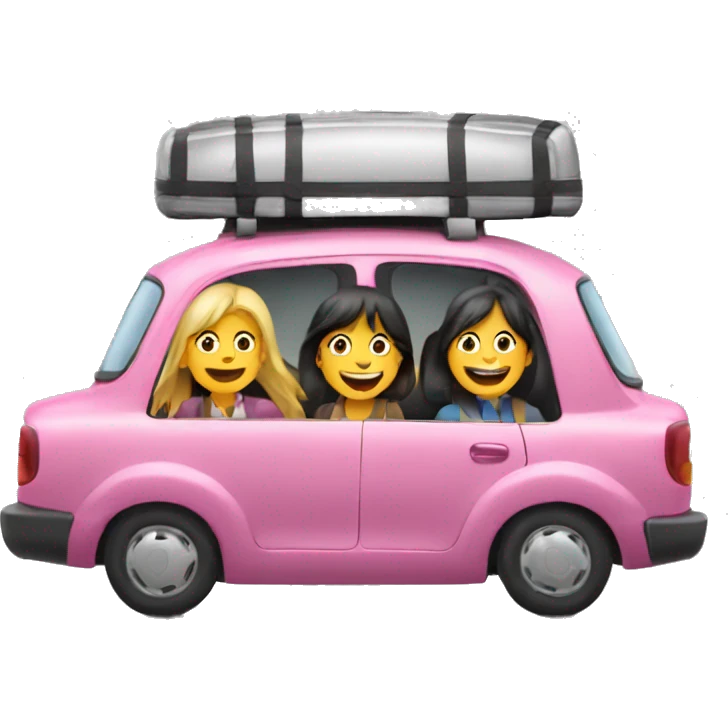 A car with 2 laughing girls out widows emoji