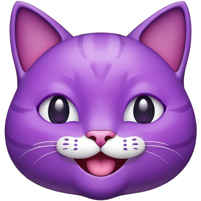 Happy gleeful purple emoji cat face with smiling closed eyes, enthusiastic, excited  emoji