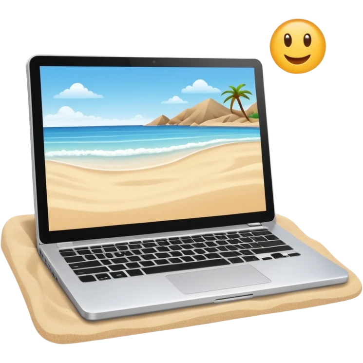  An open laptop on the beach. emoji