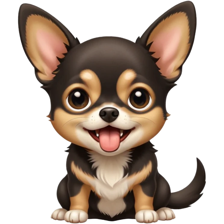 A high-resolution photo-realistic digital illustration of a cute black and tan chihuahua with big eyes yawning. emoji