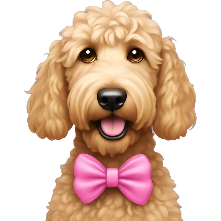 golden doodle with a pink bow on its head  emoji