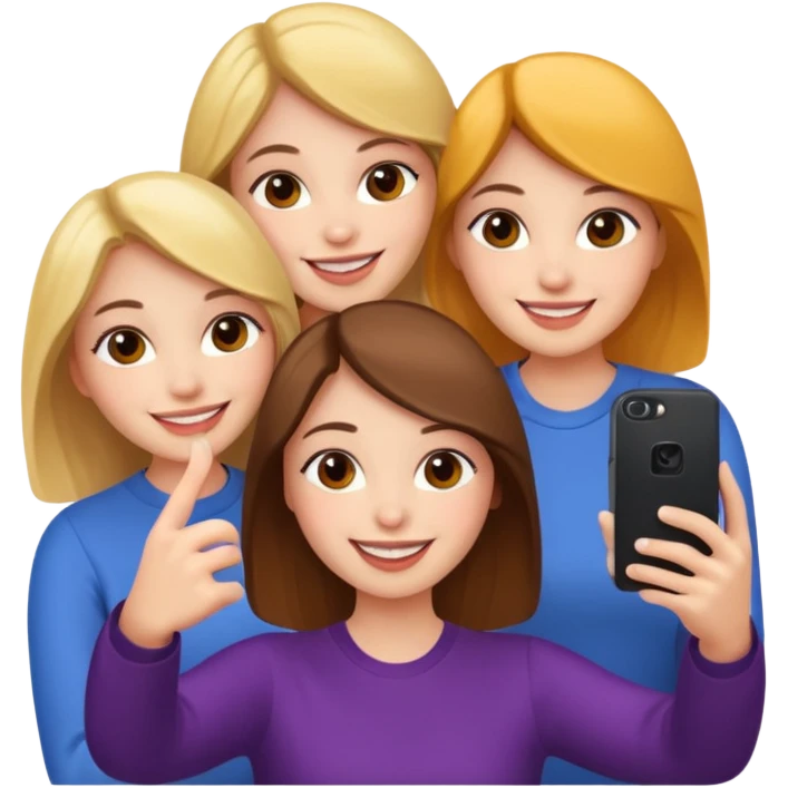 Three girls taking selfie emoji