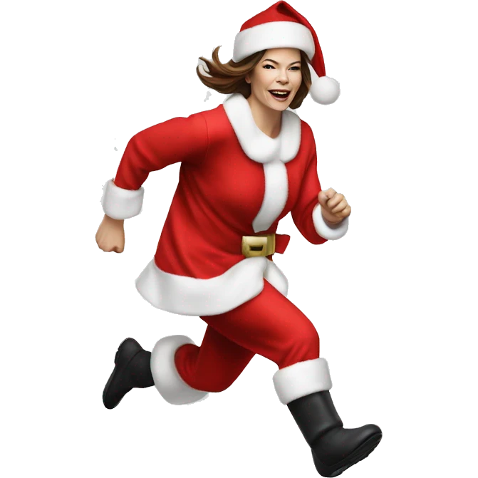 Michelle Monaghan running emoji in a santa costume emoji