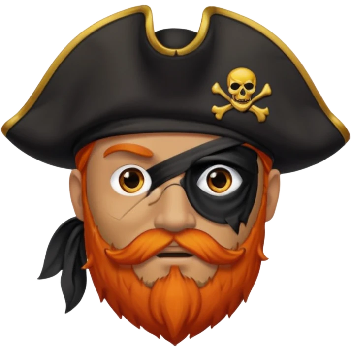 Pirata con un parche grande y negro que le cubra un ojo y con barba anaranjado emoji