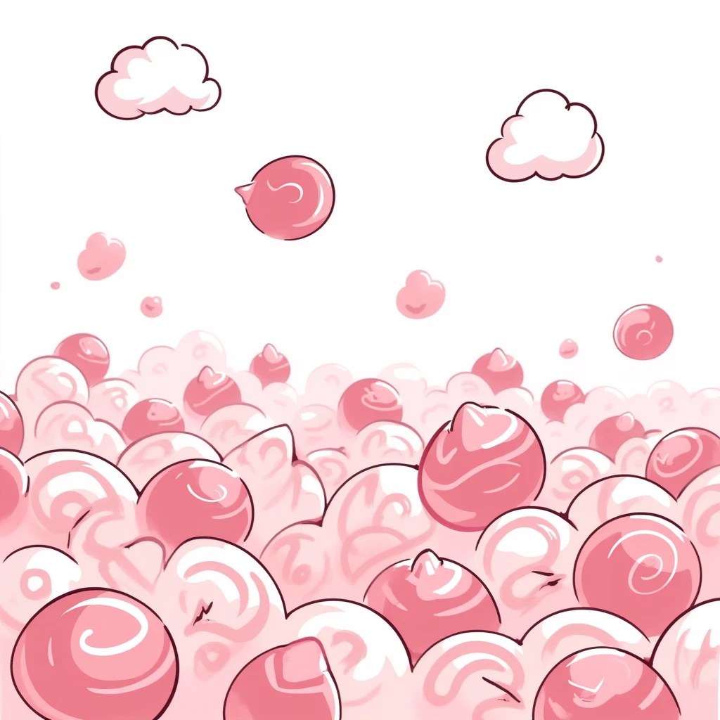 A4 size vertical, high resolution, pink candy-inspired background, Japanese illustration style, hand-drawn, with candies and dreamy pastel tones, no text, for avatars or print, soft and whimsical emoji