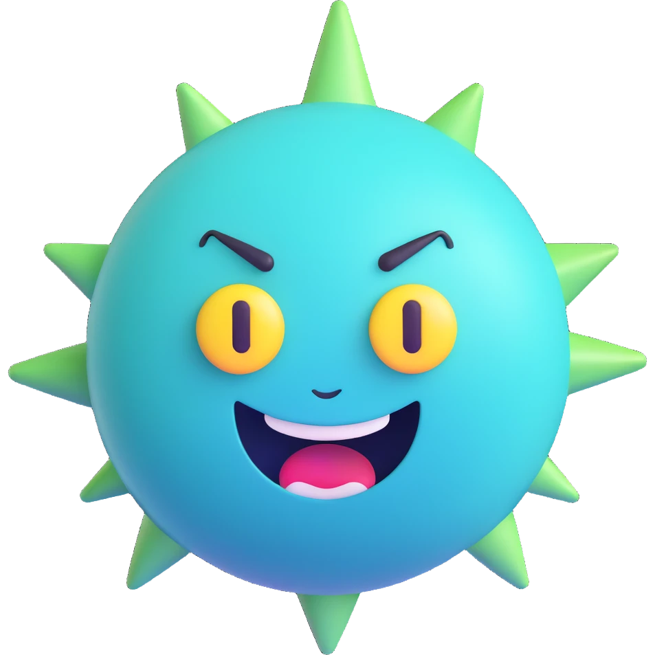 Uranus emoji with a wild, energetic face, blue-green planet, jagged electric effects, thin rings, symbolizing chaos and revolutionary ideas emoji