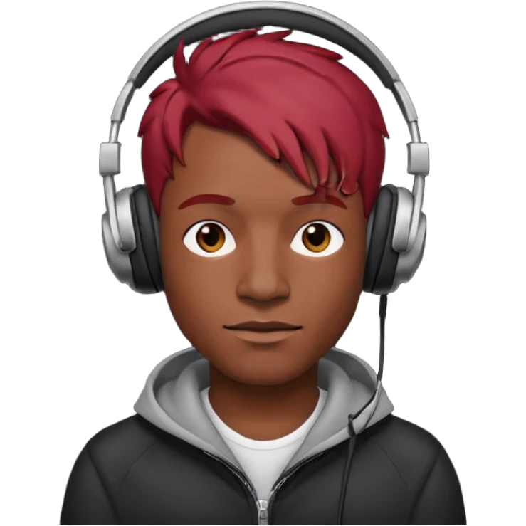 black man red head with headphone emoji