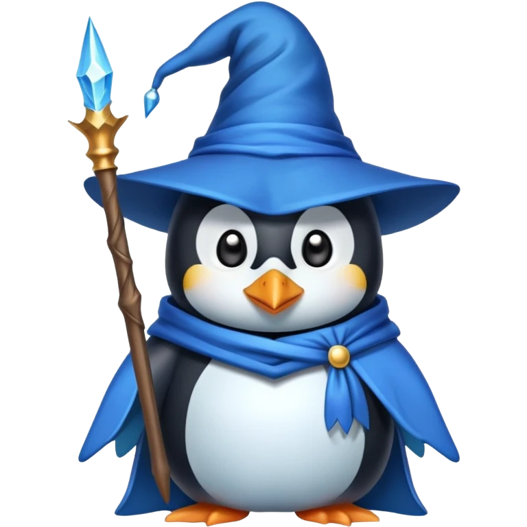 penguin wizard with wand and pointy hat emoji
