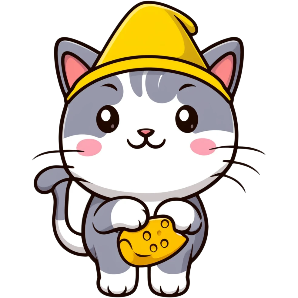 cheese cat wearing a yellow hat emoji