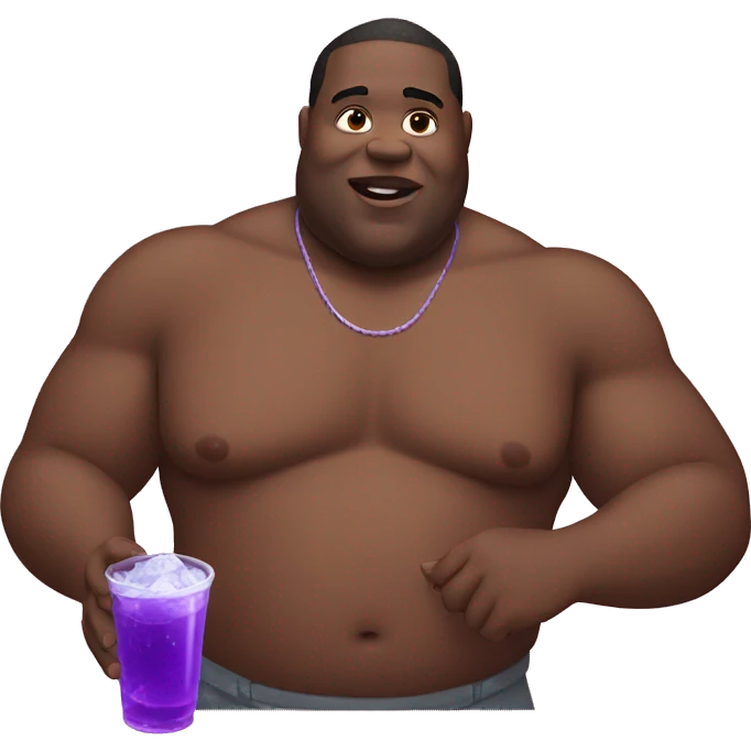 fat black man shirtless holding a double cup of grape soda with ice emoji