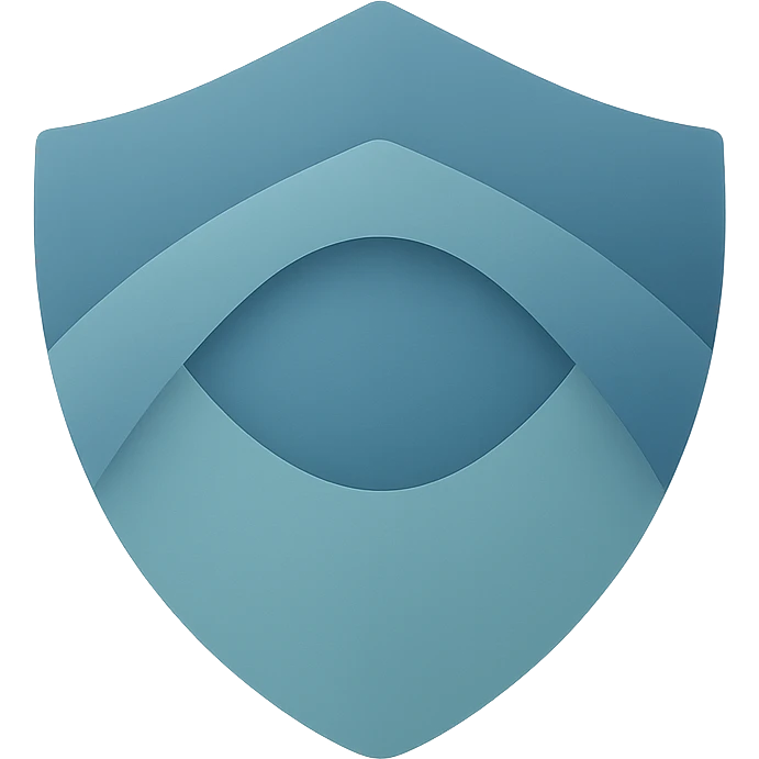 Minimal, high-end logo for 'Early Risk' app: geometric, macOS-style with soft gradients, subtle shadows, and calm, stable color palette (blues, teals, grays). No text, no checkmarks or arrows. Evoke proactive, reassuring, protective feel with abstract shield, eye, or layered geometric forms. Flat or lightly 3D, balanced, suitable for favicon and branding. Transparent background. emoji