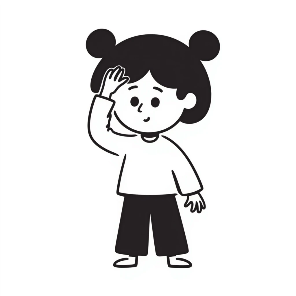 sad girl with headache, hand on forehead, simple lines emoji