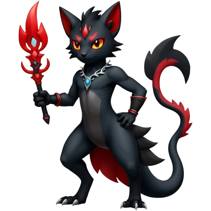 Shiny Dark Gothic Badass Handsome Salandit-Zorua-Litten full body emoji