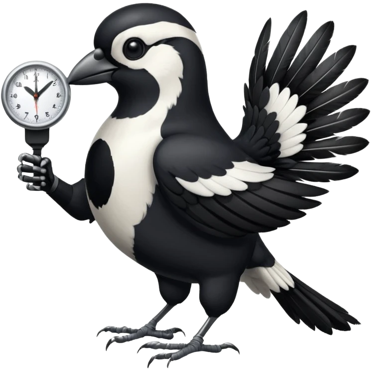 A magpie bird with a timer in hand emoji