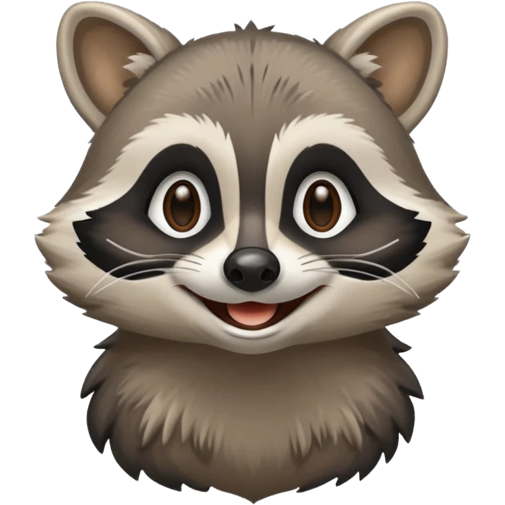 grey smiling raccoon, plain, no shadows emoji