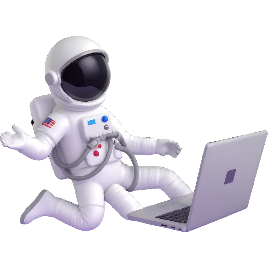 astronaut using a laptop in zero gravity, floating in space emoji