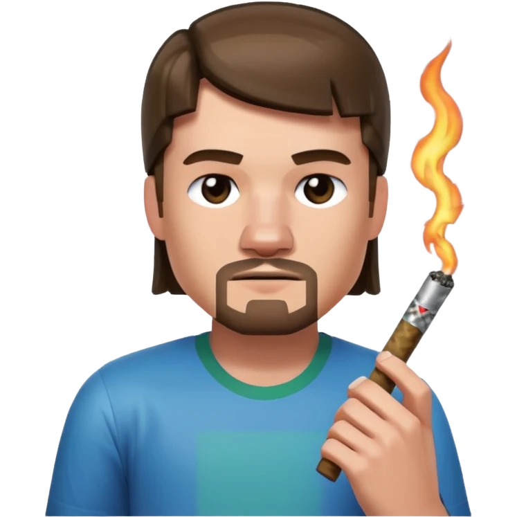 close-up face of minecraft steve character holding and smoking a blunt emoji